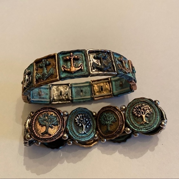 Two bronze and blue stretchy bracelets with anchors away and trees - Picture 7 of 8